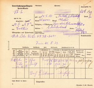 A Rep. 366, Untersuchungsgefängnis Moabit für Männer, Beispiel einer Karteikarte von 1939.