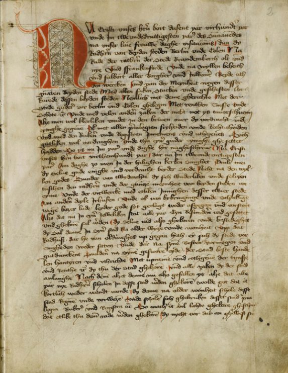 Seite aus dem 
Cöllnischen Stadtbuch, 
Folio 2 recto, 
Signatur A Rep. 510 Nr. 1